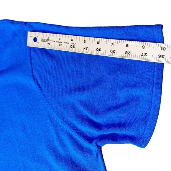 VTG Premier Intl Cardigan Womans 2X Blue Open Short Sleeve Floral Trim Sweater - Picture 7 of 9